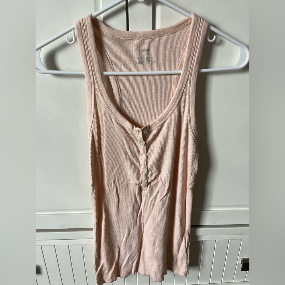 aerie Pale Pink Ribbed Henley Tank